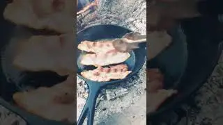 ASMR Bacon on the campfire go sizzle
