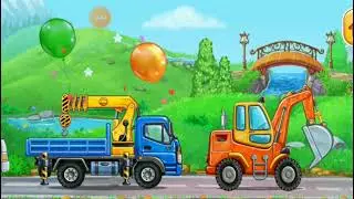 kids truck for play/ cartoon for kids/bus truck show games/truck,bus,car,excavator,tractor,crane.