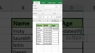 Find Age 😱 in Excel | Excel Tips & Tricks in Excel #excel #msexcel #shortsvideo #shorts