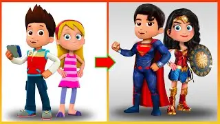 Ryder Pawpatrol And Katie Paw Patrol Glow Up Superman, Wonder Women - Pawpatrol Art