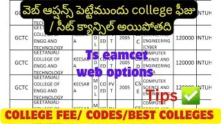 Ts Eamcet 2024 college fees | college codes | eamcet 2024 counseling| 