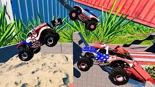 🇺🇸 Epic Monster Truck Stunt Captain America Faces Deadly Stairs