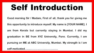 Self Introduction in English | How to Introduce Yourself for Interview Freshers job | best answer