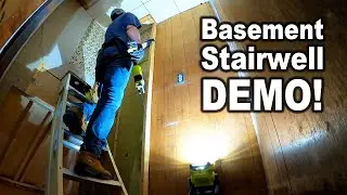 Basement Stairwell Area Demolition! | Removing Old Wood Paneling, Drywall and Framing.