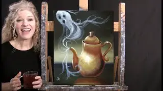 How to Draw and Paint Halloween GHOSTLY TEAPOT - Paint and Sip at Home - Fun Acrylic Painting Lesson