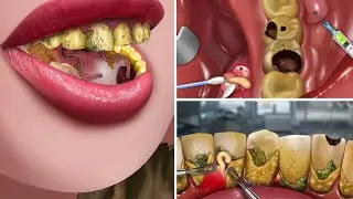 ASMR Cure crossed teeth for zombies, treat and remove plaque on teeth, good dental hygiene