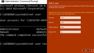 how to create new user in windows 10 using CMD/Control and shortcut.