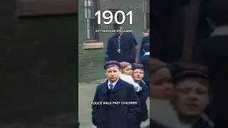 Restored Footage from 1901 Rotherham, England - Police walk past a group of children