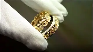 Ажурные обручальные кольца из красно-белого золота с узором и гравировкой Вместе навсегда