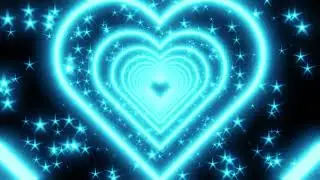 Blue Neon Heart With Star-Shaped Particles on a Black Background. 4K Video Loop