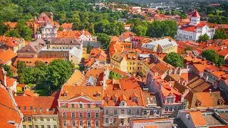 Beautiful view of Vilnius city from above. Vilnius University and observation deck (view point)