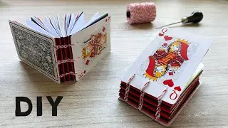 Cómo HACER un  Mini CUADERNO  Con Cartas ♠️​♥️​♦️​♣️​ !!!  Encuadernación COPTA  Paso a Paso 😍​