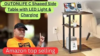 OUTONLIFE C Shaped Side Table with LED Light & Charging