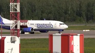 Boeing 737-800 Belavia, takeoff run and takeoff only on two main landing gear.