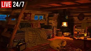 🔴 Relaxing Blizzard with Fireplace Crackling / Deep Sleep, from Insomnia, Sleep Better - Live 24/7