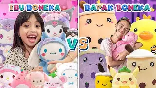 BONEKA LEIKA VS BONEKA TOMPEL 😍 CHALLENGE 24 JAM DI DALAM TENDA WARNA PINK VS BIRU