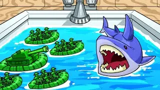 Green Army Men vs SHARKS in MY BATHROOM - Toy Shire