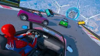 Super Heroes grand descent from a steep ramp Spider Man Challenge GTA V грандиозный спуск с Рампы !