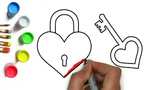 How to draw a castle and a key in the form of a heart, light pictures and coloring for kids