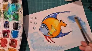 Drawing with felt-tip pens.  Fish. Zeichnen mit Filzstiften.  Fisch. Рисуем  фломастерами.  Рыбка