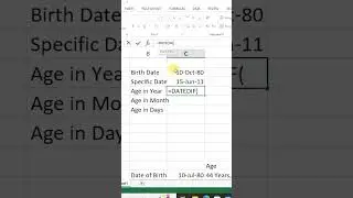 Calculate Age in Years from DOB to Specific Date in Microsoft Excel #excel #shorts