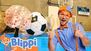 Blippi Plays Bubble Soccer - Learn Opposites | Kids Learn! | Nursery Rhymes | Sing Along