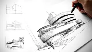 How to Draw Guggenheim Museum in New York | PERSPECTIVE TUTORIAL