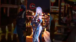 Shenhe Cute Dance at Night 😍 Genshin Impact Cosplay #shorts