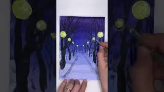 We draw a winter landscape in watercolor with perspective. Ideas for drawing. Drawing lessons.