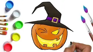 How to draw a pumpkin in a Halloween hat easy drawings on an autumn theme, drawing ideas