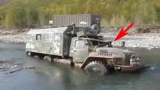 A Ural lorry had drowned in the river.  KAMAZ fell through the ice.