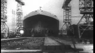 Largest Tanker ship ,Myrina being launched at Harland  and  Wolff shipyard in B...HD Stock Footage