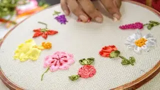 10 RIBBON EMBROIDERY FLOWERS: Hand Stitching Tutorial for Beginners