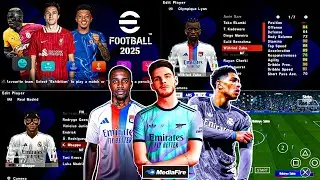 eFootball PES 2025 PPSSPP CAMERA PS5 NEW CHAMPIONS LEAGUE KITS 😱😱😱