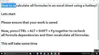 How to recalculate all formulas in an excel sheet using a shortcut hotkey?