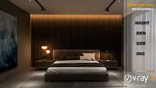 Modern Bedroom Design | Vray 5 Sketchup interior Night render #37