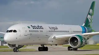 Saudia Airlines Special 2024 National Day Livery Departing Manchester Airport