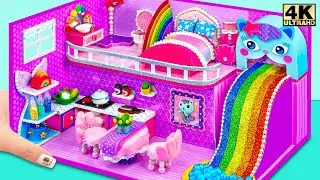 How To Build Cutest Purple Dollhouse with Rainbow Slide from Cardboard ❤️ DIY Miniature House # 763