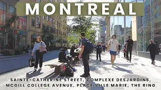 [4K] Sunny Day Downtown Montreal Walk on Sainte-Catherine Street West