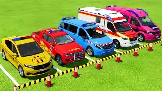 TRANSPORTING DACIA, VOLKSWAGEN POLICE CARS & MERCEDES AMBULANCE VEHICLES WITH MAN TRUCKS ! FS22