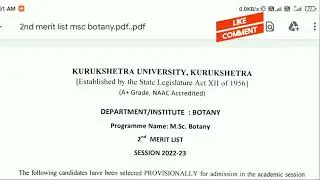 kuk University PG admission 2nd merit list 2022|Kuk pg admission merit list |Kurukshetra University