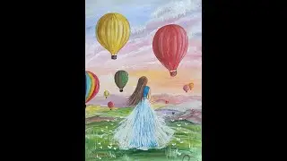 Рисуем девушку с воздушными шарами. Каппадокия
