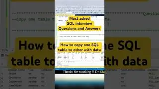 How to copy one SQL table to other table with data #shorts #sql #sqlqueries #sqlinterview #coding