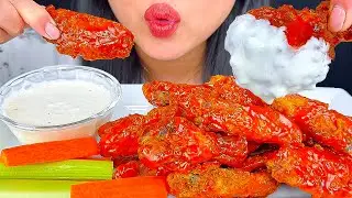 ASMR EXTRA SAUCY HONEY BUFFALO HOT WINGS DIPPED IN CREAMY RANCH | MUKBANG | ASMR PHAN