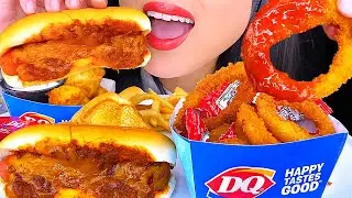 ASMR CHILI CHEESE HOTDOG, ONION RINGS & ROTISSERIE CHICKEN BITES | DAIRY QUEEN MUKBANG | ASMR Phan