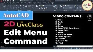 AutoCAD 2D Edit Menu Command Complete Tutorial in Hindi Helpful For Beginners #cadcareer #autocad2d