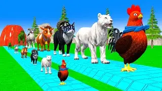 Paint & Animals Cow,Chicken,Lion,Dinosaur,Goat,Cat Fountain Crossing Transformation Animal Cartoon