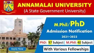 MPhil/ PhD Admission 2021 in Annamalai University | Annamalai University PhD / Mphil Admission