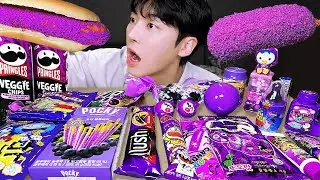 ASMR MUKBANG | PURPLE FOOD Desserts (corn dog, Jelly, ice cream, chocolate) Convenience store