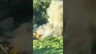 Moment Russian tank EXPLODES in ball of flames 